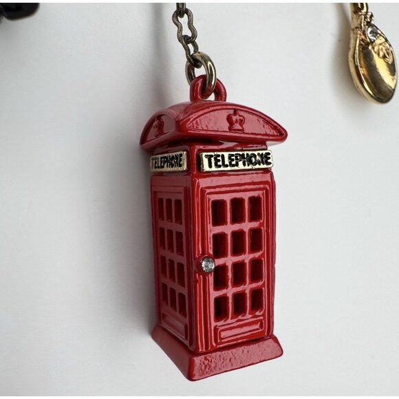 Betsey Johnson Royal Engagement Telephone Booth Tea Ribbon Bow Charm Necklace - Picture 6 of 8